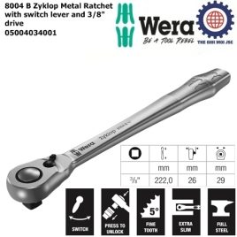 Cần siết tròng cóc 8004 B Zyklop Metal với cần gạt đầu vặn ³∕8″ Wera 05004034001
