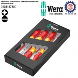 Bộ tua vít cách điện 7 cái 1160 i/1165 i/7 Screwdriver set Kraftform Comfort VDE and voltage tester ( PZ1, PZ2, vít dẹp) Wera 05031576001