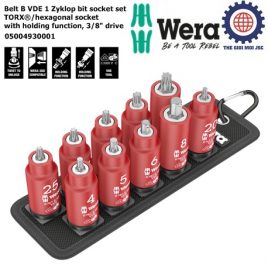 Bộ tuýp đầu vít hoa thị/ lục giác cách điện Belt B VDE 1 Zyklop bit socket set TORX®/hexagonal socket with holding function, 3/8″ drive Wera 05004930001