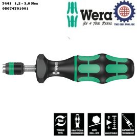 Tua vít cân chỉnh lực Wera 05074701001 7441 dải lực 1,2 – 3,0 Nm với đầu vào tháo lắp nhanh 1/4″