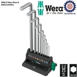 Bộ lục giác Wera màu trắng giá nhựa để đứng trên bàn và treo tường Wera 05022102001 950/9 Hex-Plus 8 chrome-plated gồm 9 cái