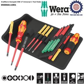 Bộ tua vít cách điện hoán đổi đầu vít Wera 05006611001 Kraftform Kompakt VDE 17 Universal 1 Tool finder gồm 17 cái