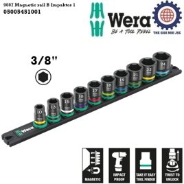 Bộ tuýp đen 3/8″ Wera 05005451001 9607 Magnetic rail B Impaktor 1 với giá từ tính gồm 10 cái