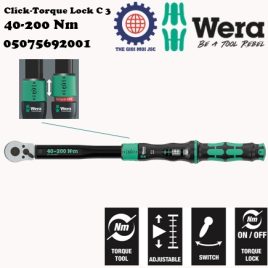 Cần chỉnh lực torque Lock 40-200Nm Wera 05075692001 Click-Torque Lock C 3 torque wrench with 1/2″ square head drive