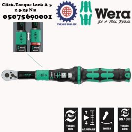 Cần chỉnh lực torque Lock 2.5-25Nm Wera 05075690001 Click-Torque Lock A 5 torque wrench with 1/4″ square head drive